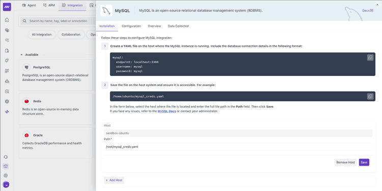 Configure Middleware Integration for MySQL
