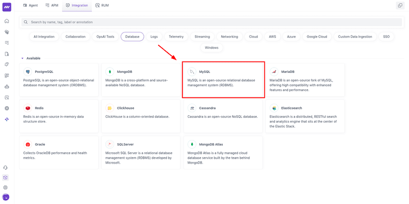 Configure Middleware Integration for MySQL