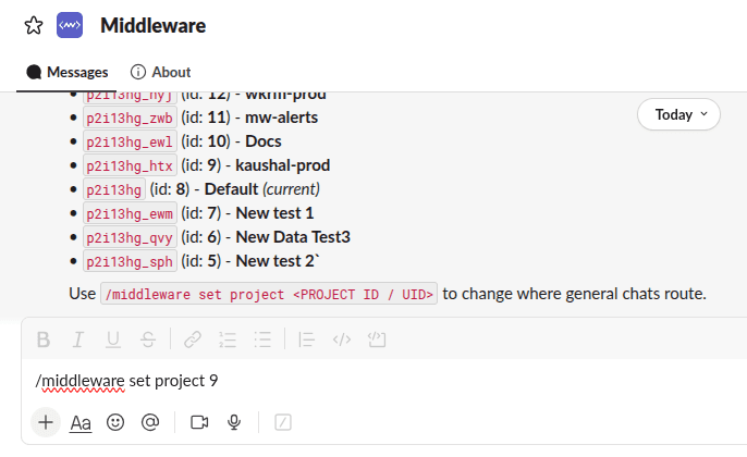 /middleware set project slash command in Slack