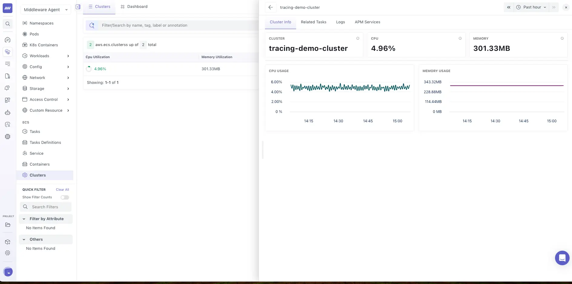 Middleware ECS: Cluster Details