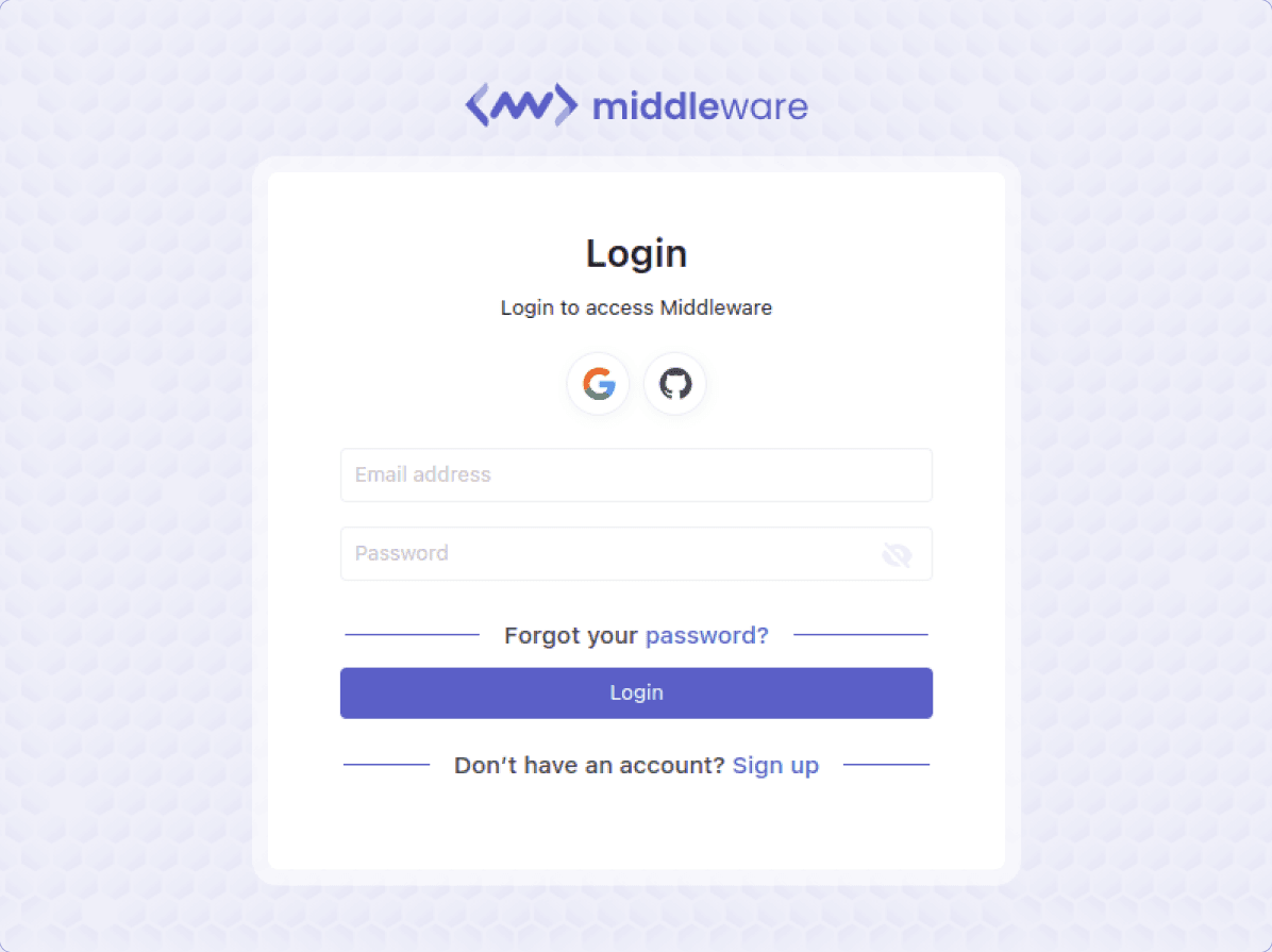 Middleware Login Screen