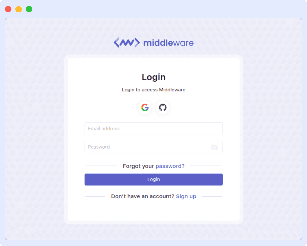 Middleware Login Screen