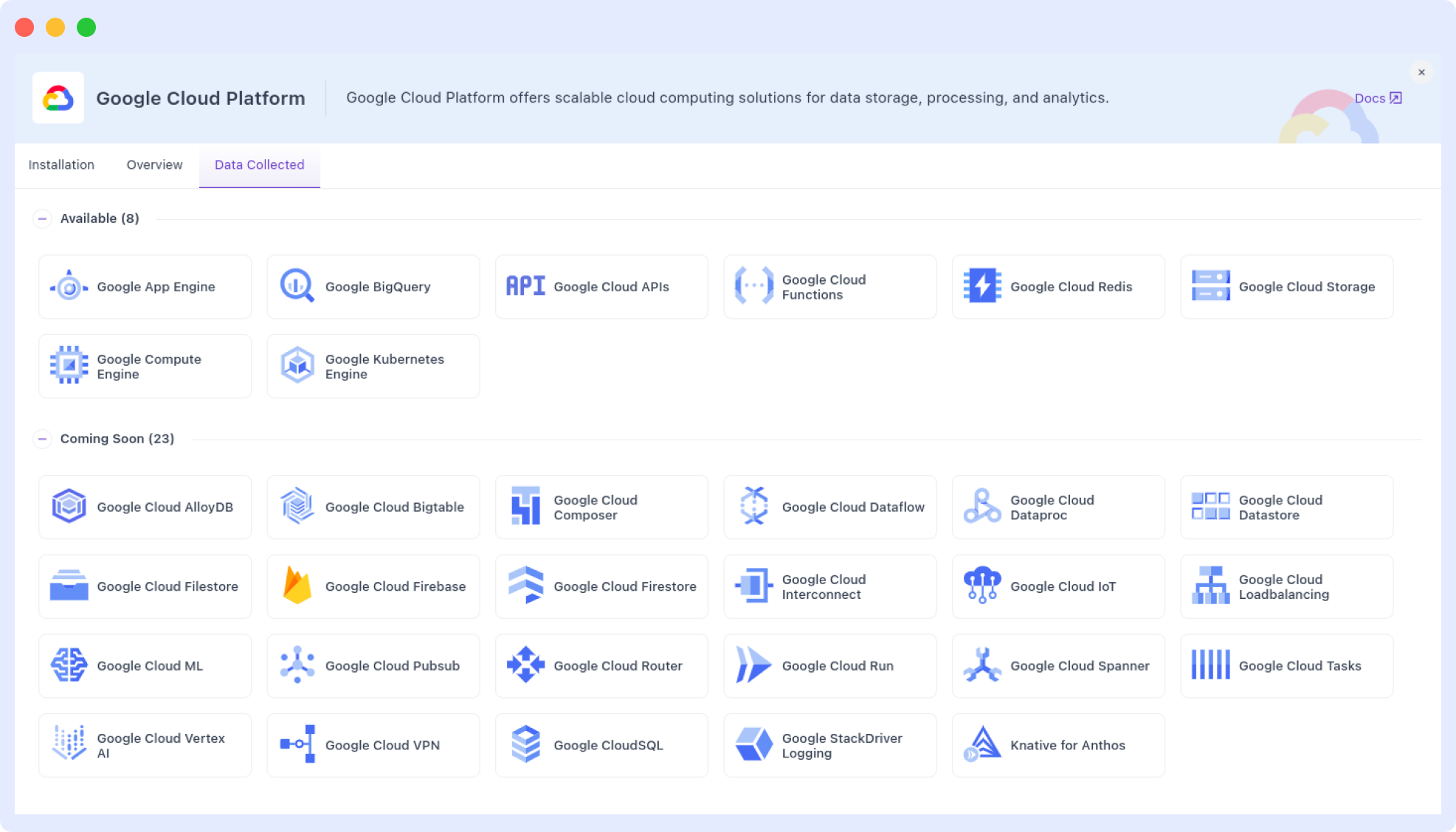 Supported GCP Services