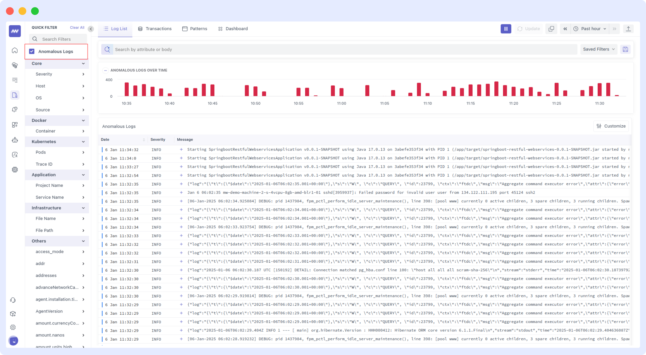 navigate to anomalous logs