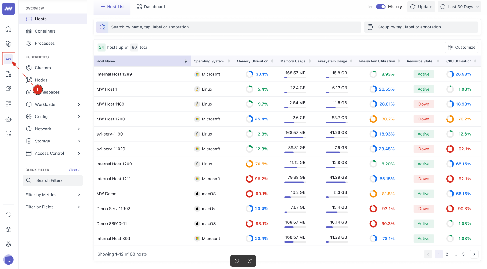 navigate to infrastructure dashboard