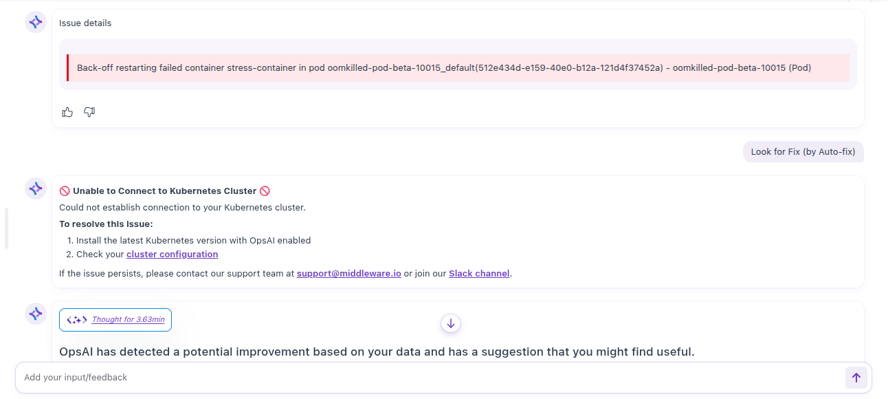 OpsAI Error - Unable to Connect to Kubernetes Cluster