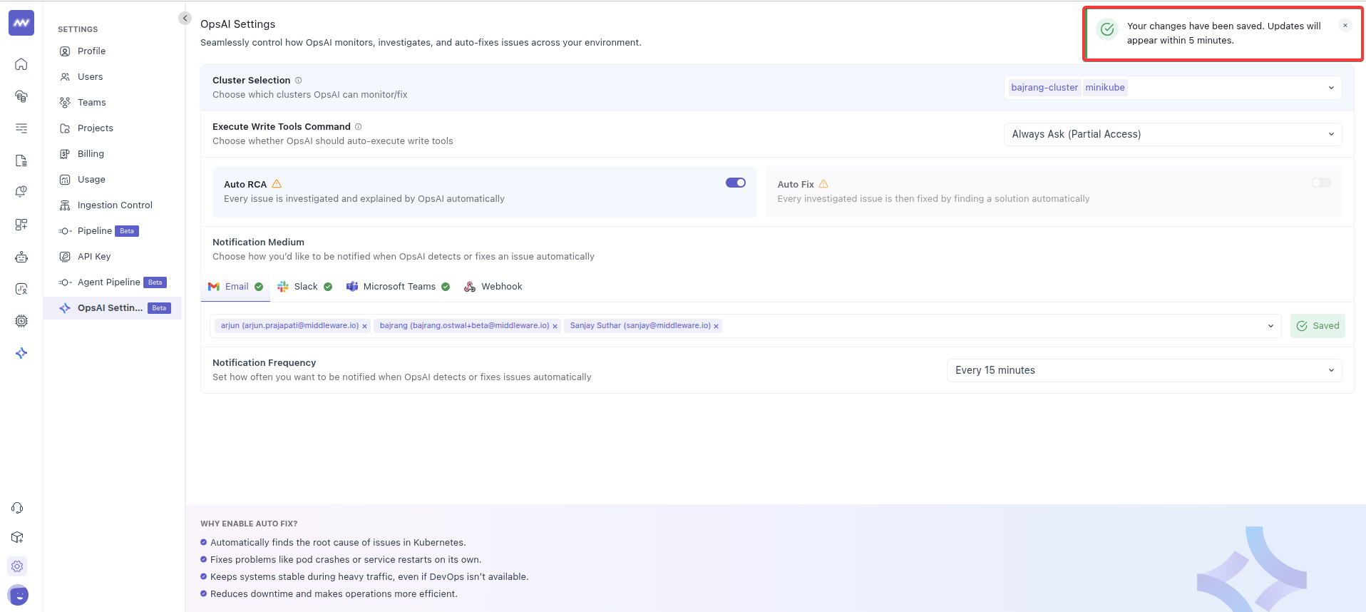 Confirm Changes - Your changes have been saved