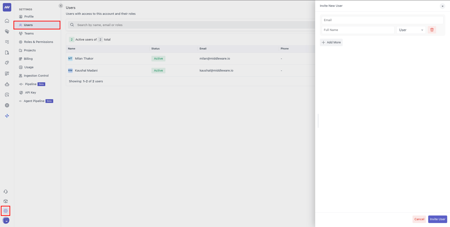 Manage Users in Middleware