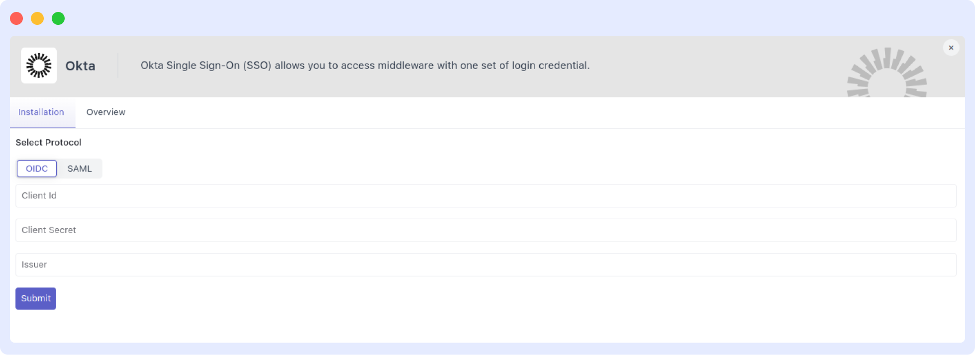 okta integration form