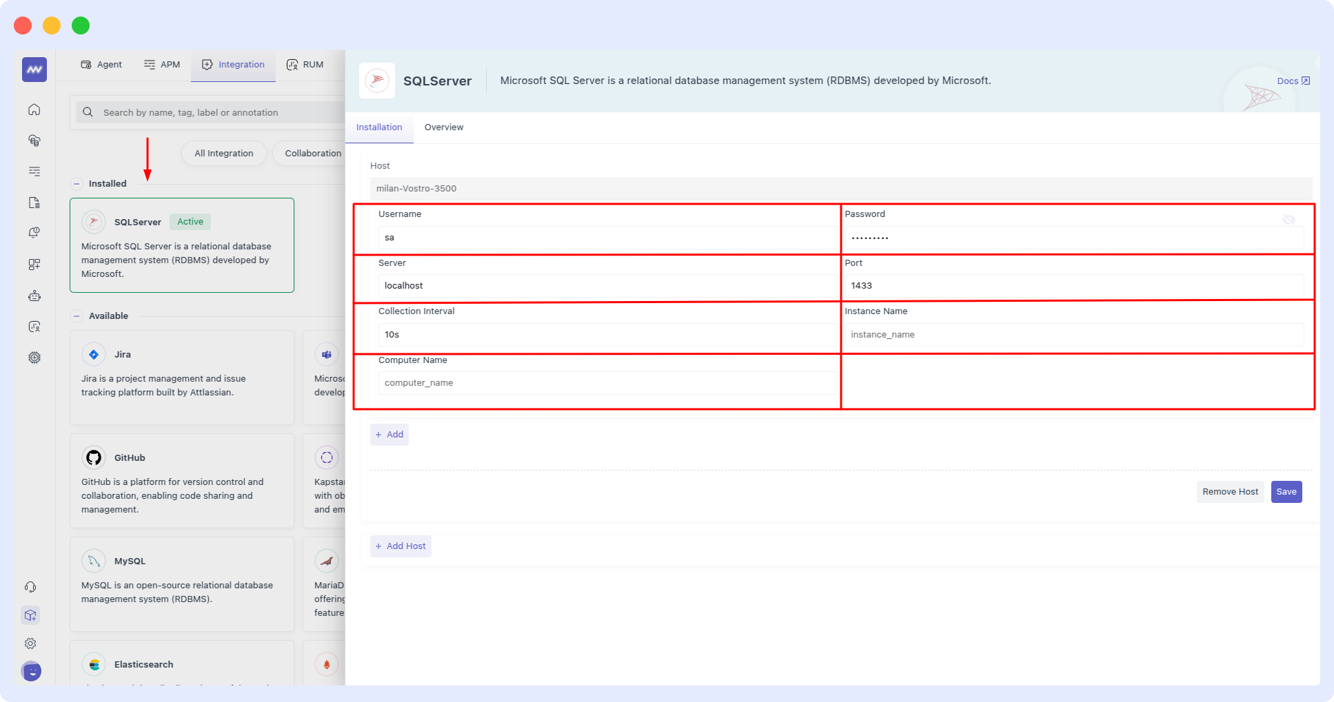 SQL Server Configuration Screen