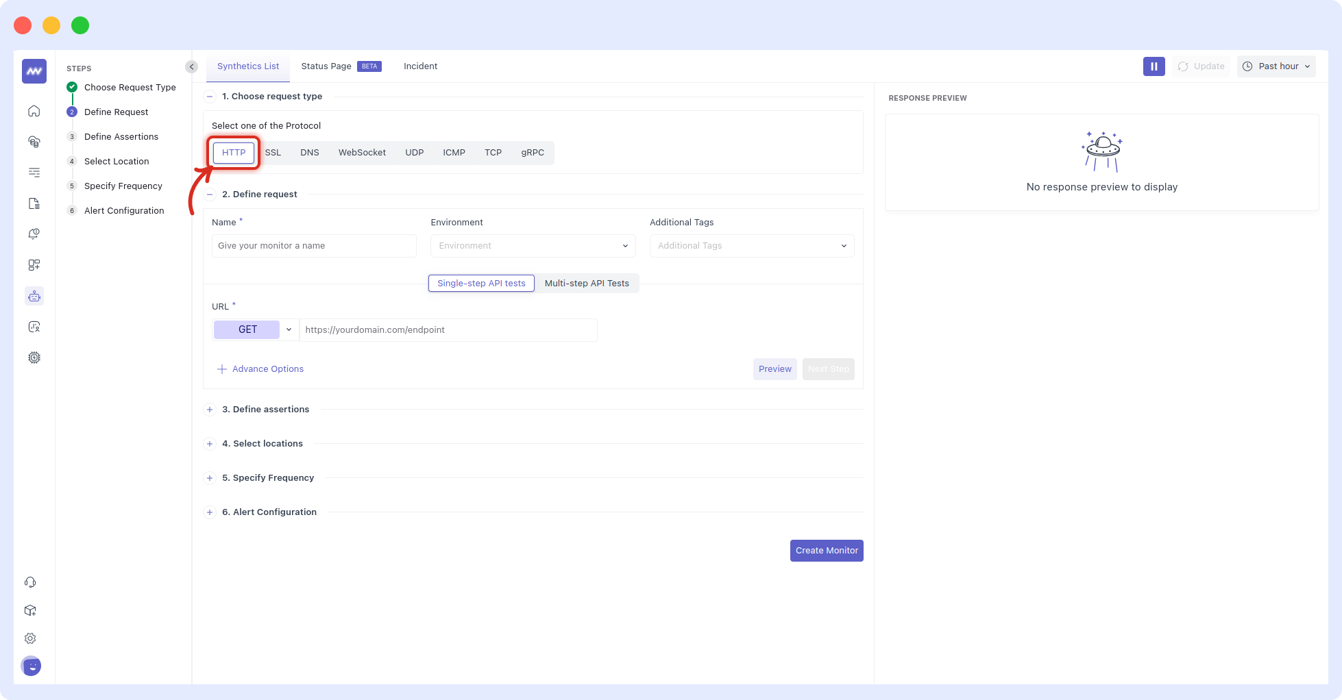 choose HTTP request protocol