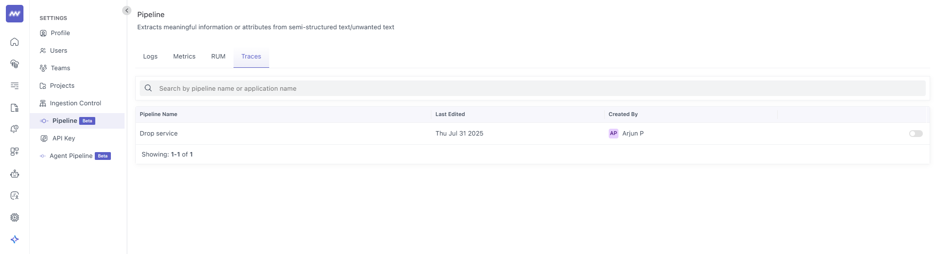Middleware APM Tracing Pipeline Configuration