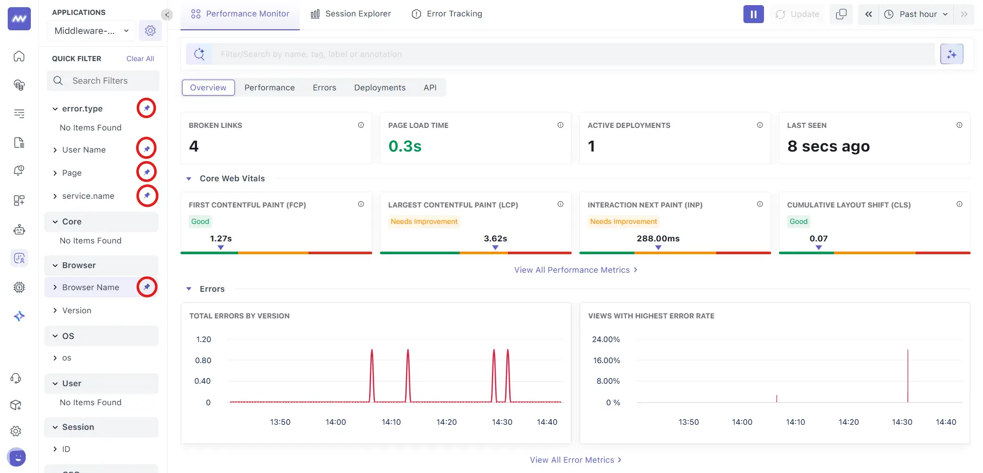 Interface to save and access favorite filters in RUM dashboard