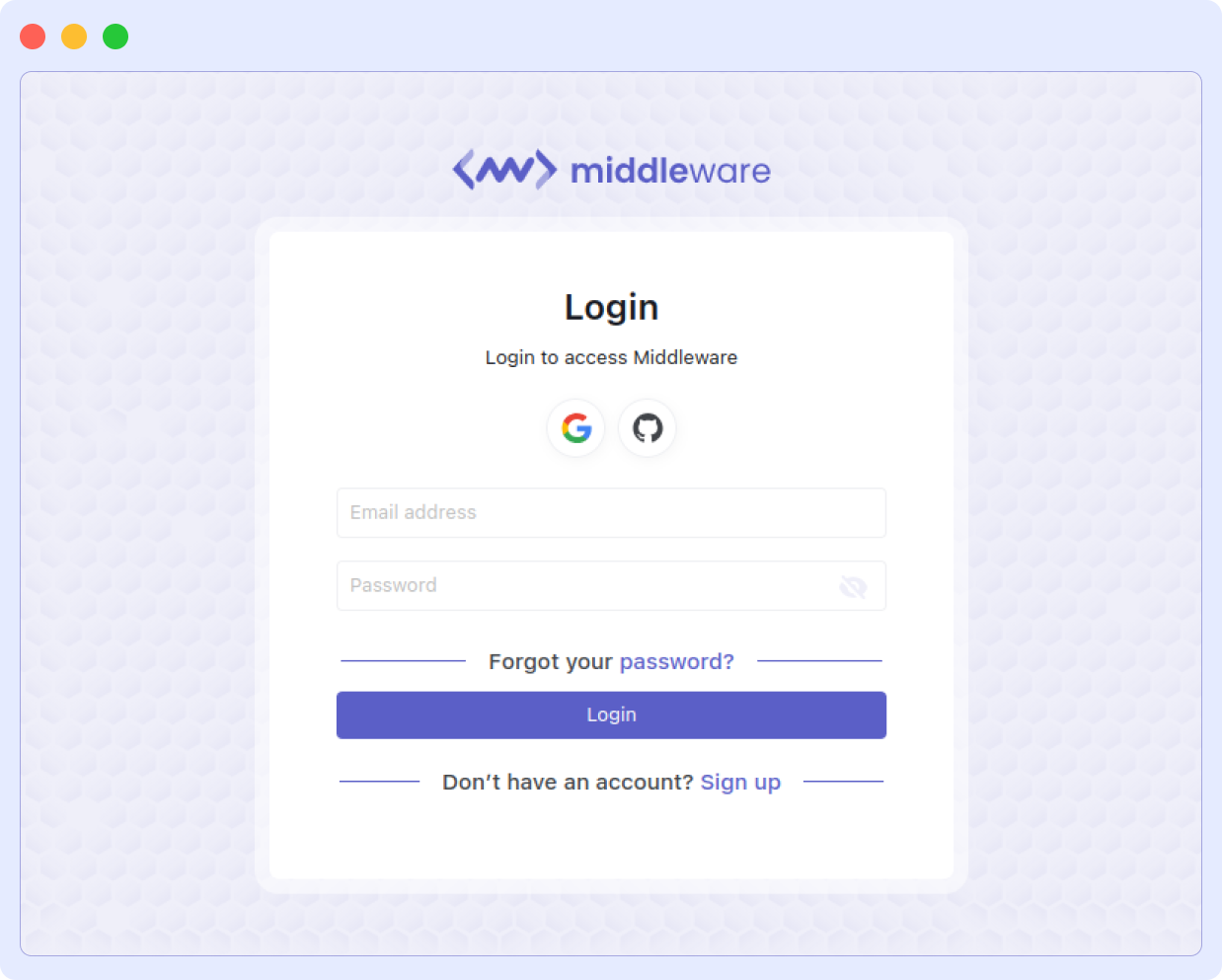 Middleware Login Screen